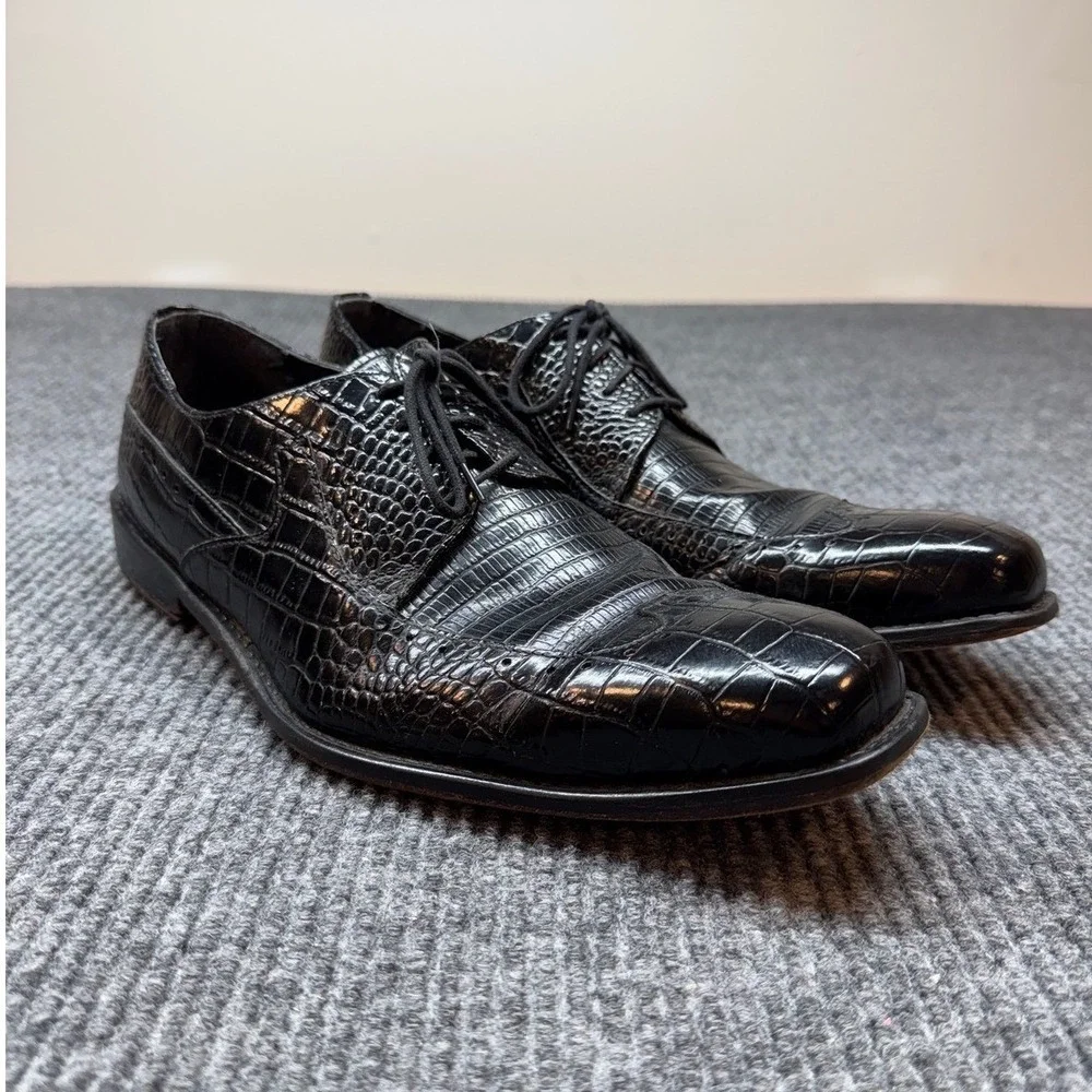 Stacy‎ Adams Croc Lizard Embossed Dress Shoes Mens 11.5 Black Leather Oxford